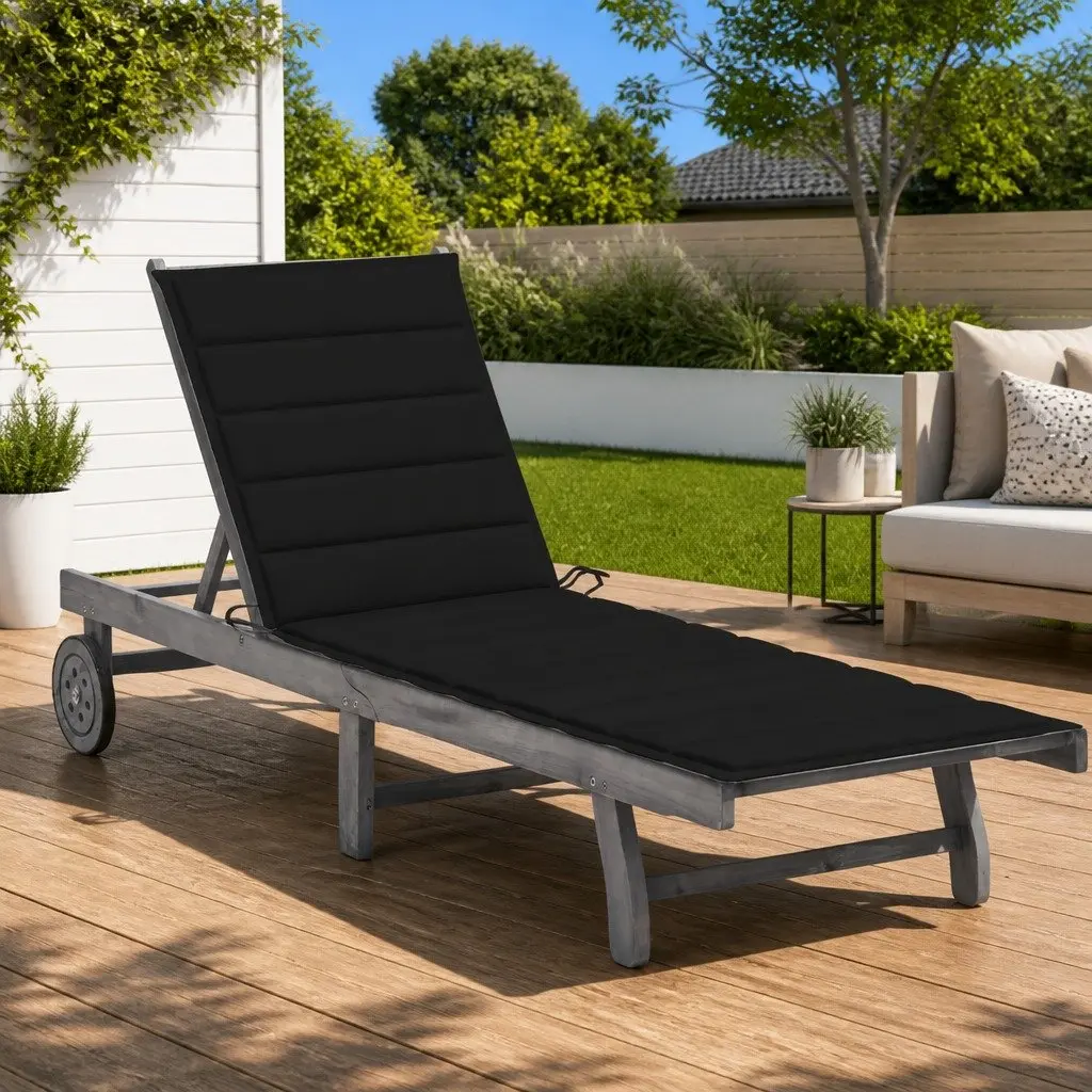 Sun Lounger Adjustable Backrest with Wheels Cushion Grey