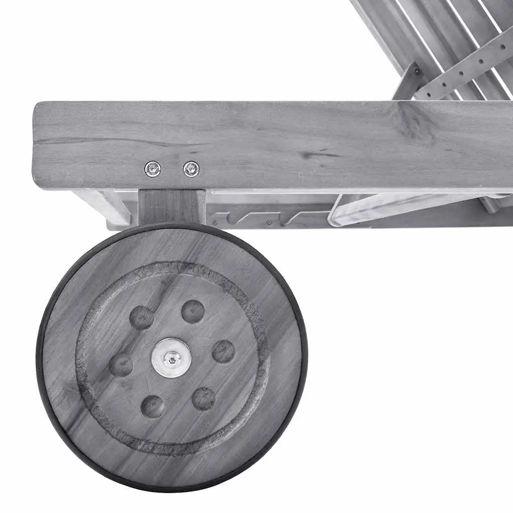 Sun Lounger Adjustable Backrest with Wheels Cushion Grey