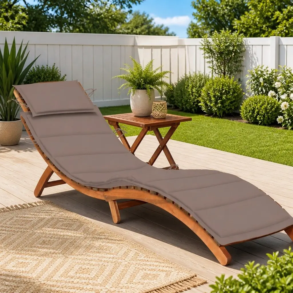 Sun Lounger with Side Table and Cushion Outdoor Garden Patio Relaxation