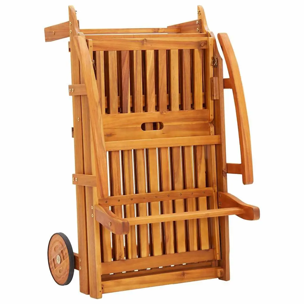 Sun Lounger Adjustable Backrest Solid Acacia Wood Garden Patio with Wheels Cushion