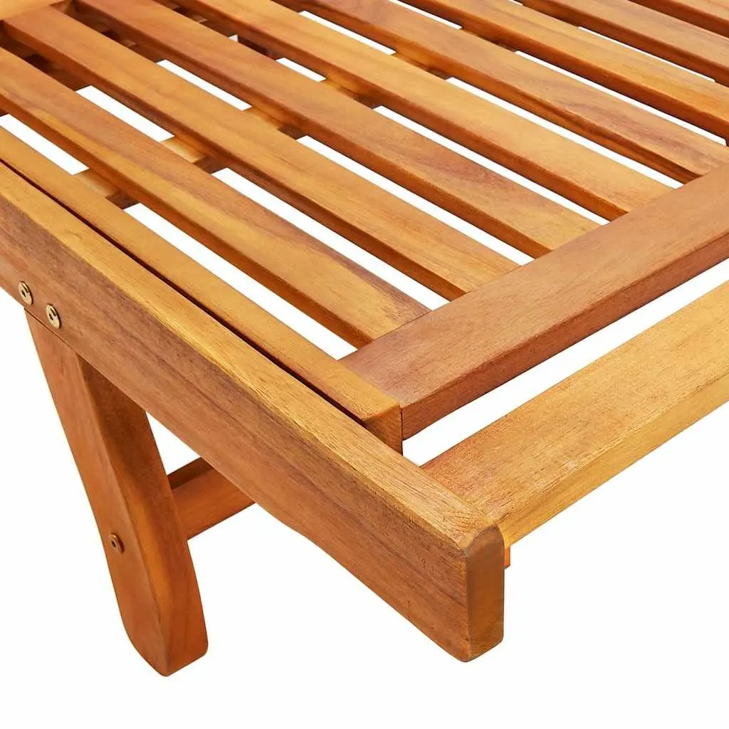 Sun Lounger Solid Wood Acacia Adjustable Backrest with Wheels and Pull-Out Table