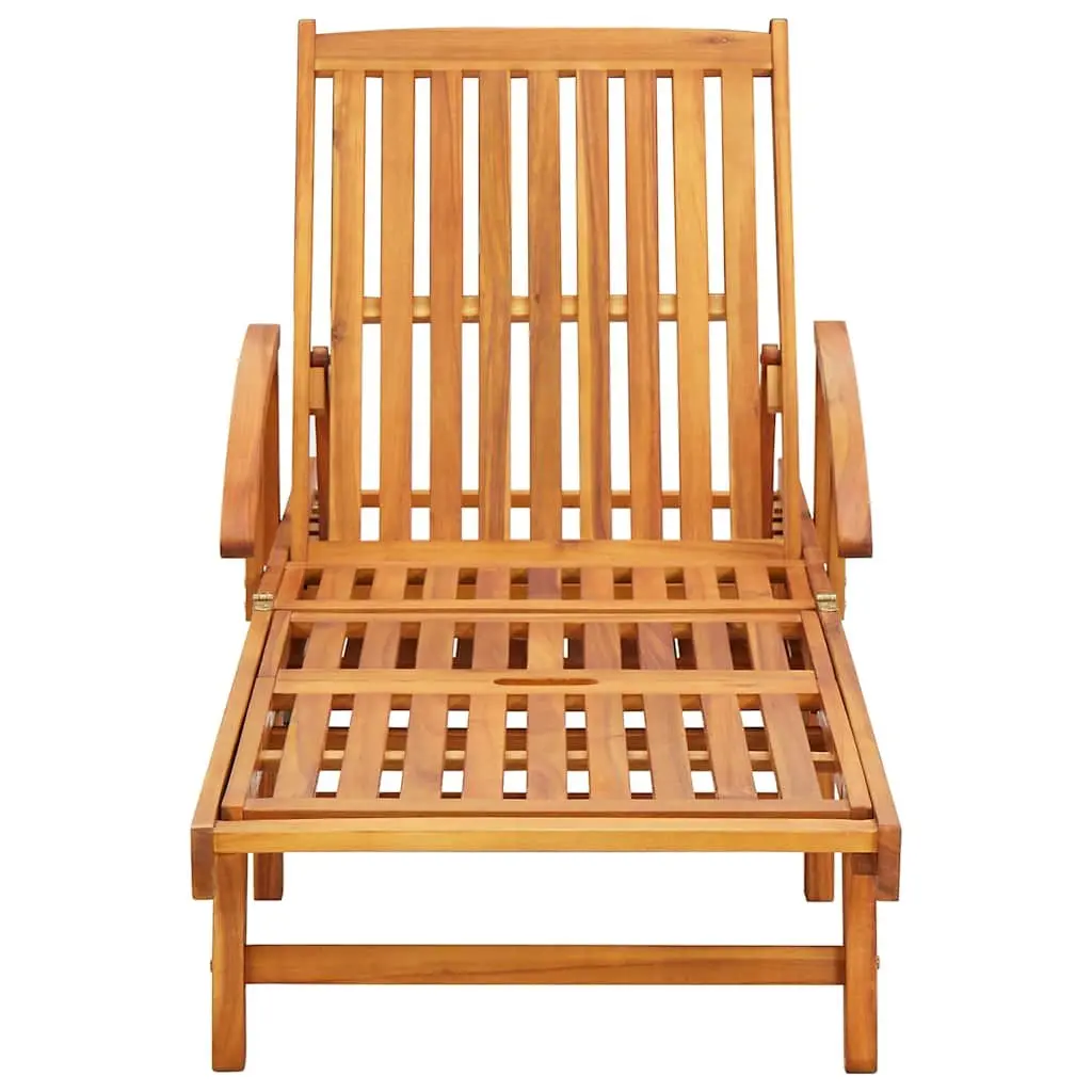 Sun Lounger Solid Wood Acacia Adjustable Backrest with Wheels and Pull-Out Table