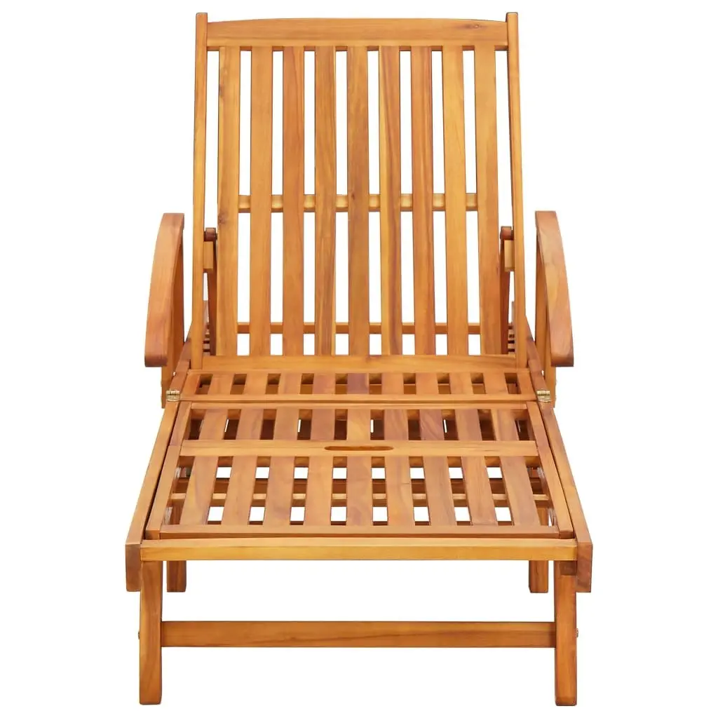 Sun Lounger Garden Outdoor Recliner Adjustable Backrest Wheels Pull-Out Table