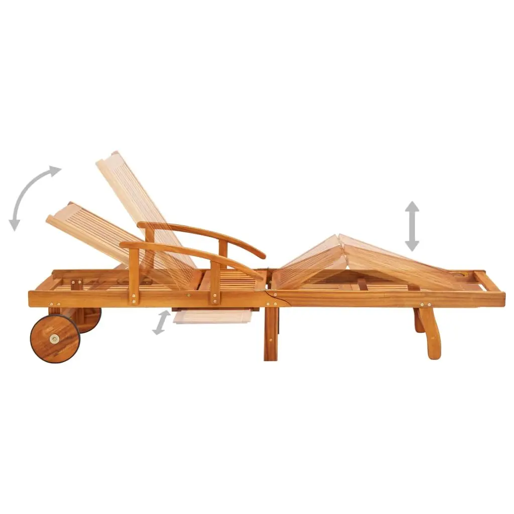 Sun Lounger Adjustable Backrest with Wheels Acacia Wood