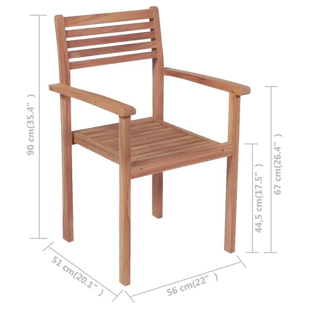 Teak Wood Outdoor Garden Chairs Set of 4 Stackable with Grey Cushions