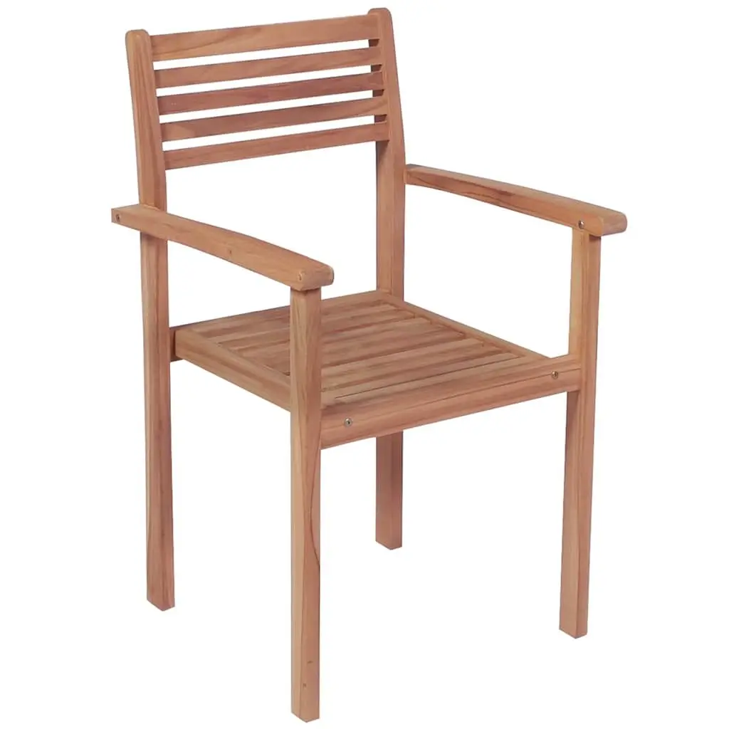 Teak Wood Outdoor Garden Chairs Set of 4 Stackable with Grey Cushions