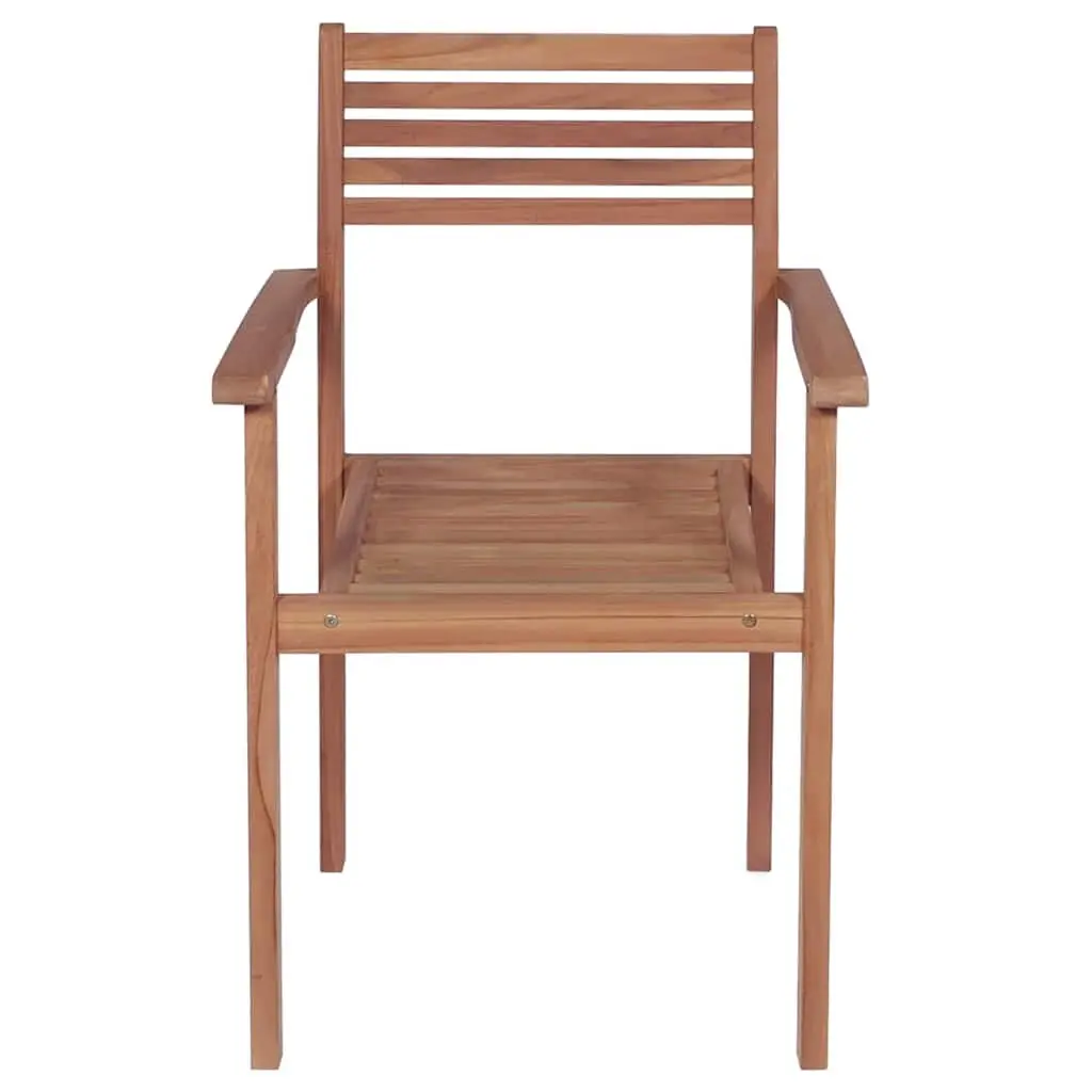 Teak Wood Outdoor Garden Chairs Set of 4 Stackable with Grey Cushions