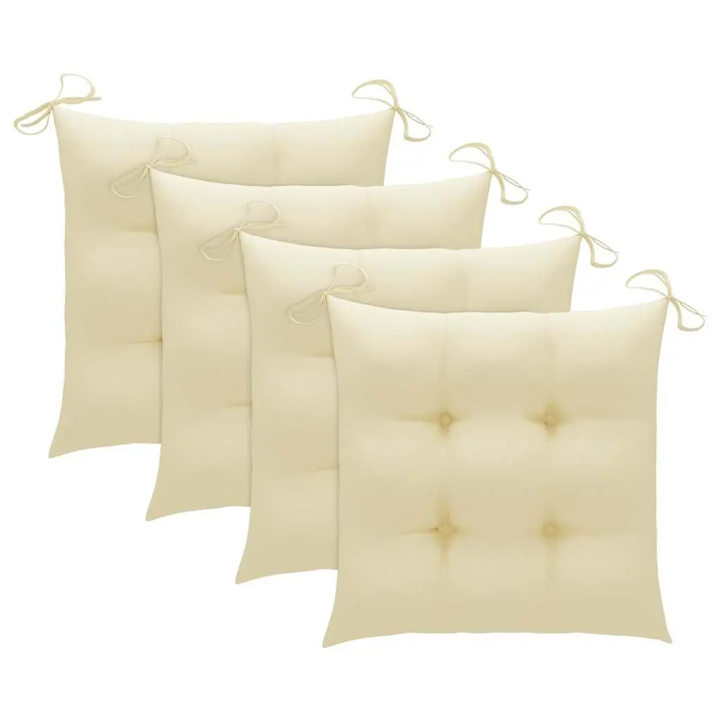 Outdoor Garden Chairs Set 4 pcs Teak Wood Stackable with Cream Cushions Seating