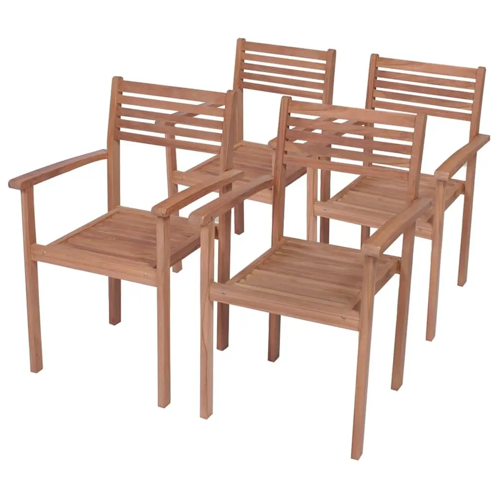 Outdoor Garden Chairs Set 4 pcs Teak Wood Stackable with Cream Cushions Seating