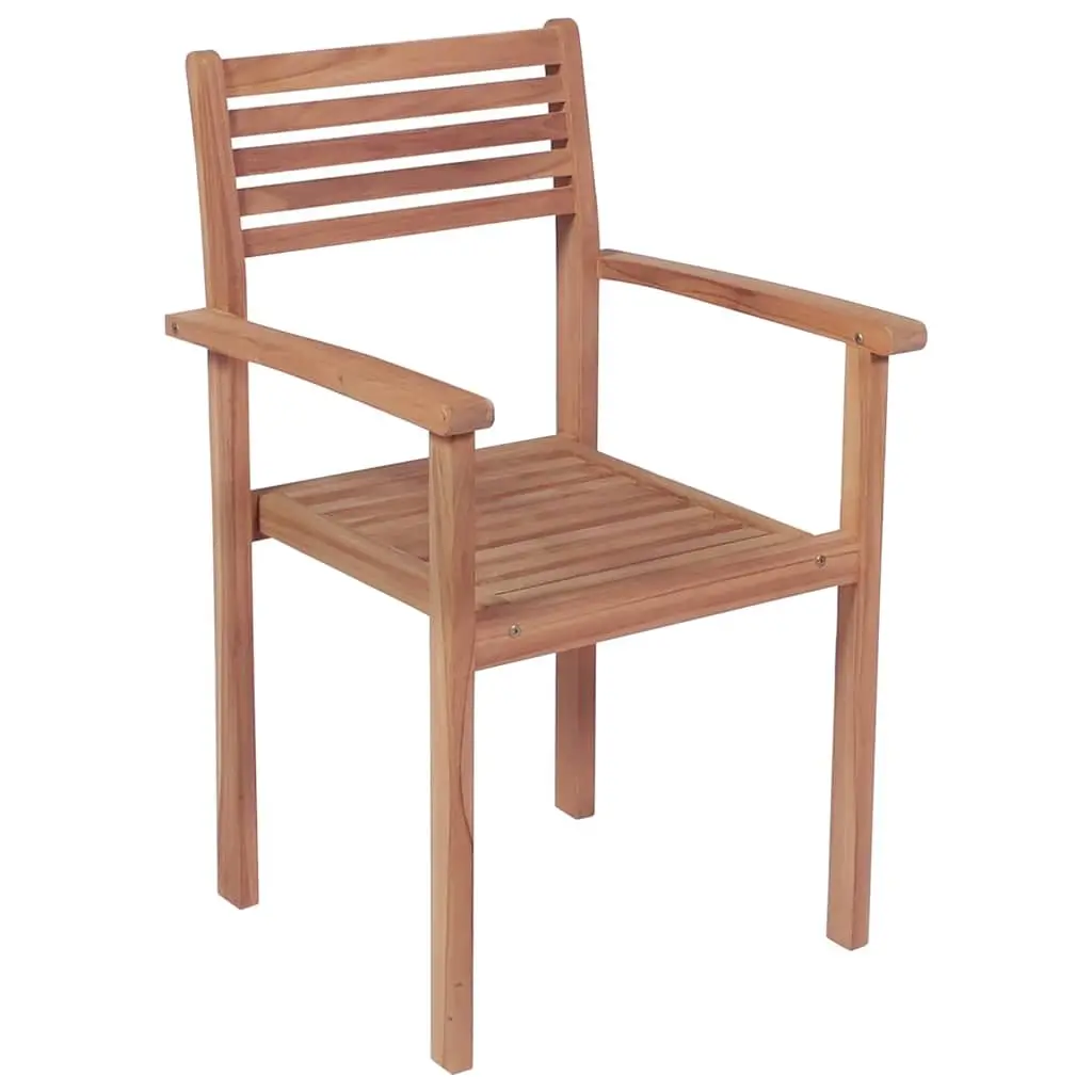 Outdoor Garden Chairs Set 4 pcs Teak Wood Stackable with Cream Cushions Seating