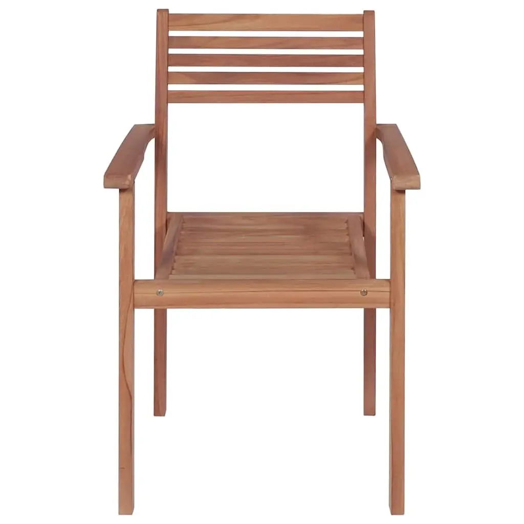 Outdoor Garden Chairs Set 4 pcs Teak Wood Stackable with Cream Cushions Seating