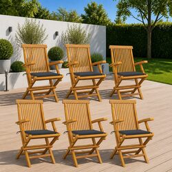 Outdoor Garden Chairs Set 6 pcs Teak Wood Foldable Patio Seating with Cushions