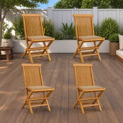 Stylish Folding Teak Chairs Set of 4 with Comfortable Cushions