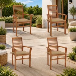 Outdoor Dining Chairs Set of 4 - Stackable Teak Wood