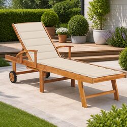 Sun Lounger Outdoor Daybed with Cream Cushion Adjustable Backrest Garden Patio