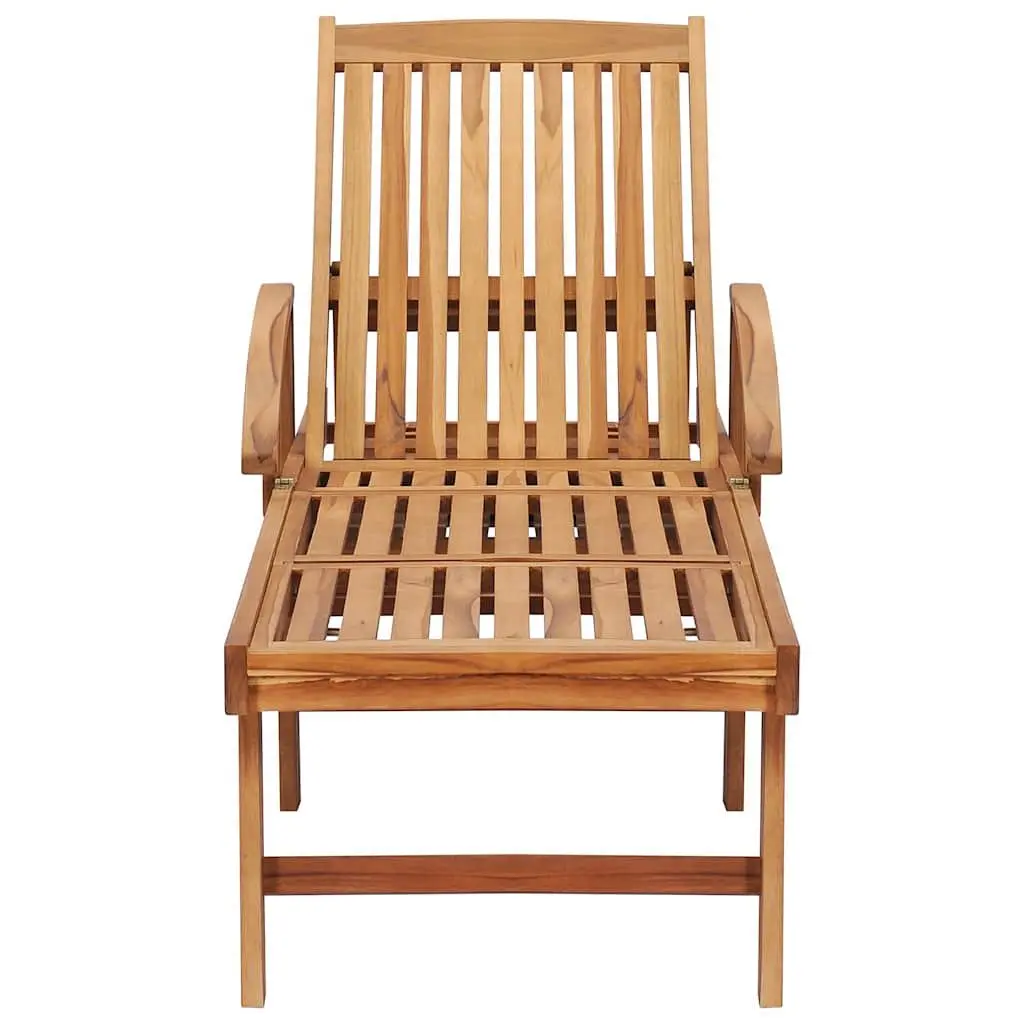 Sun Lounger Adjustable Backrest 2 Wheels with Side Table Anthracite Teak Wood Outdoor Lounge Chair