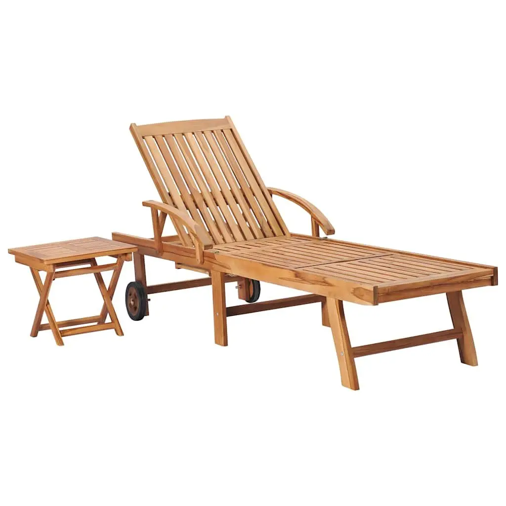 Sun Lounger Adjustable Backrest Teak Wood with Side Table Grey
