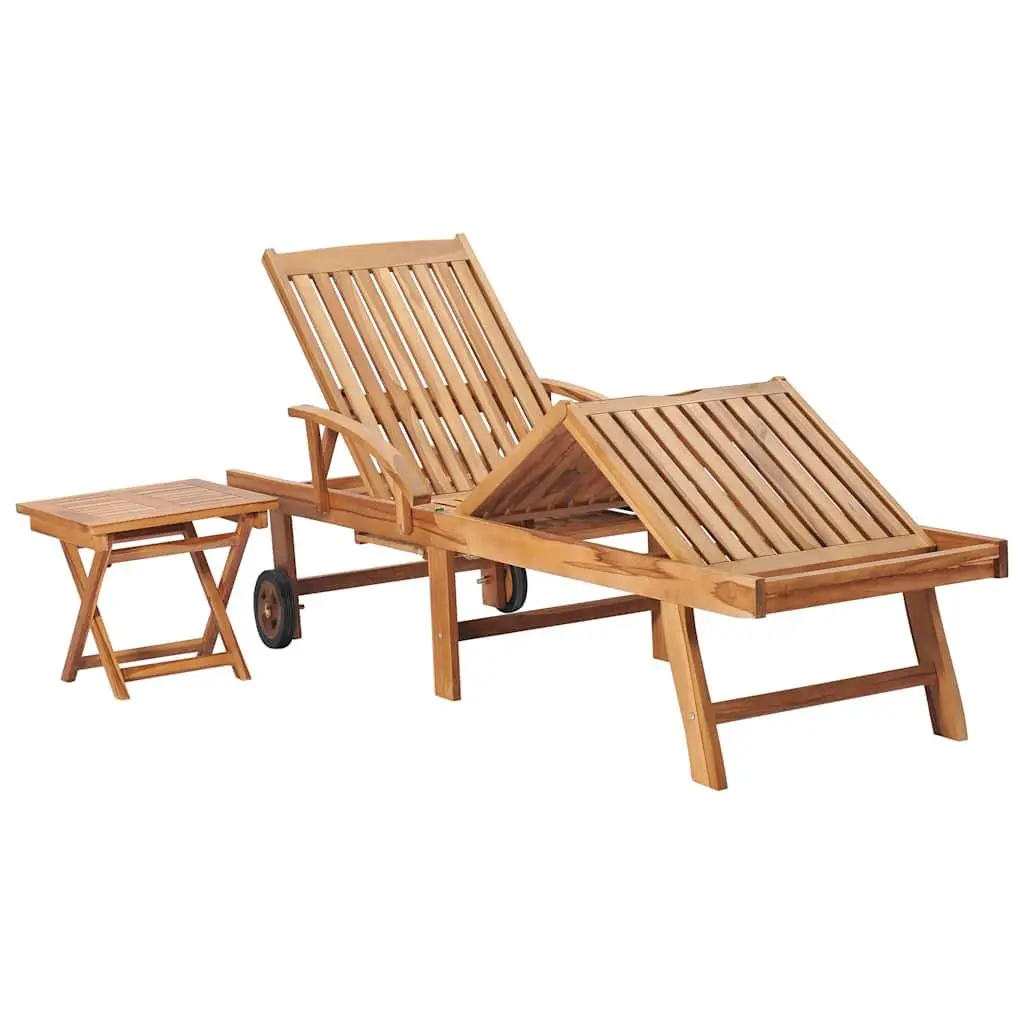 Sun Lounger Adjustable Backrest Teak Wood with Side Table Grey