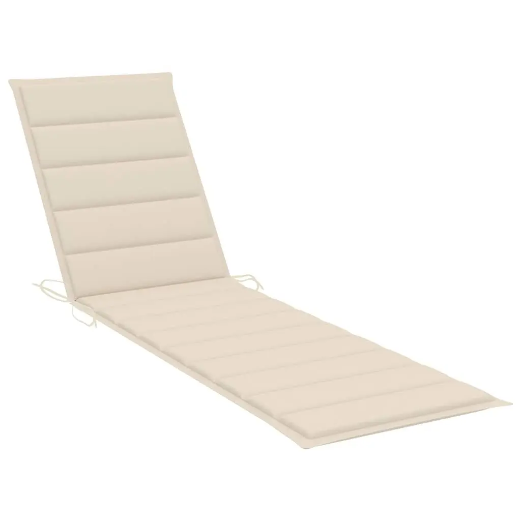 Sun Lounger Adjustable Backrest Wooden with Cushion Side Table Outdoor Garden Cream
