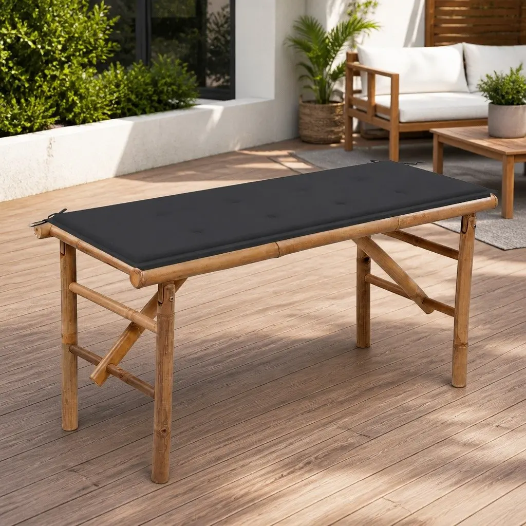 Folding Garden Bench Portable 118cm Bamboo Outdoor Seating with Cushion