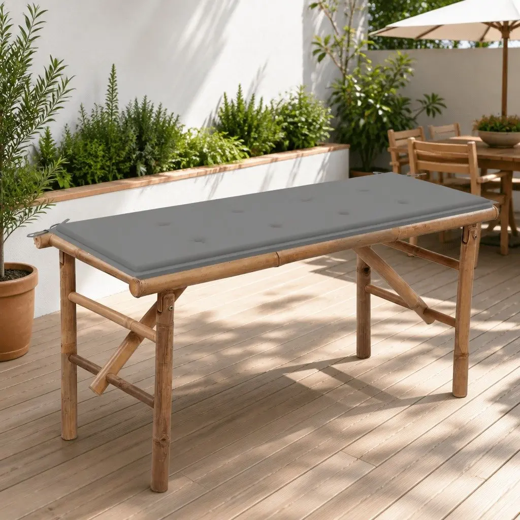 Folding Garden Bench with Grey Cushion