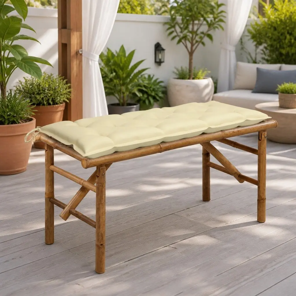 Folding Garden Bench Portable Bamboo 118cm with Cushion