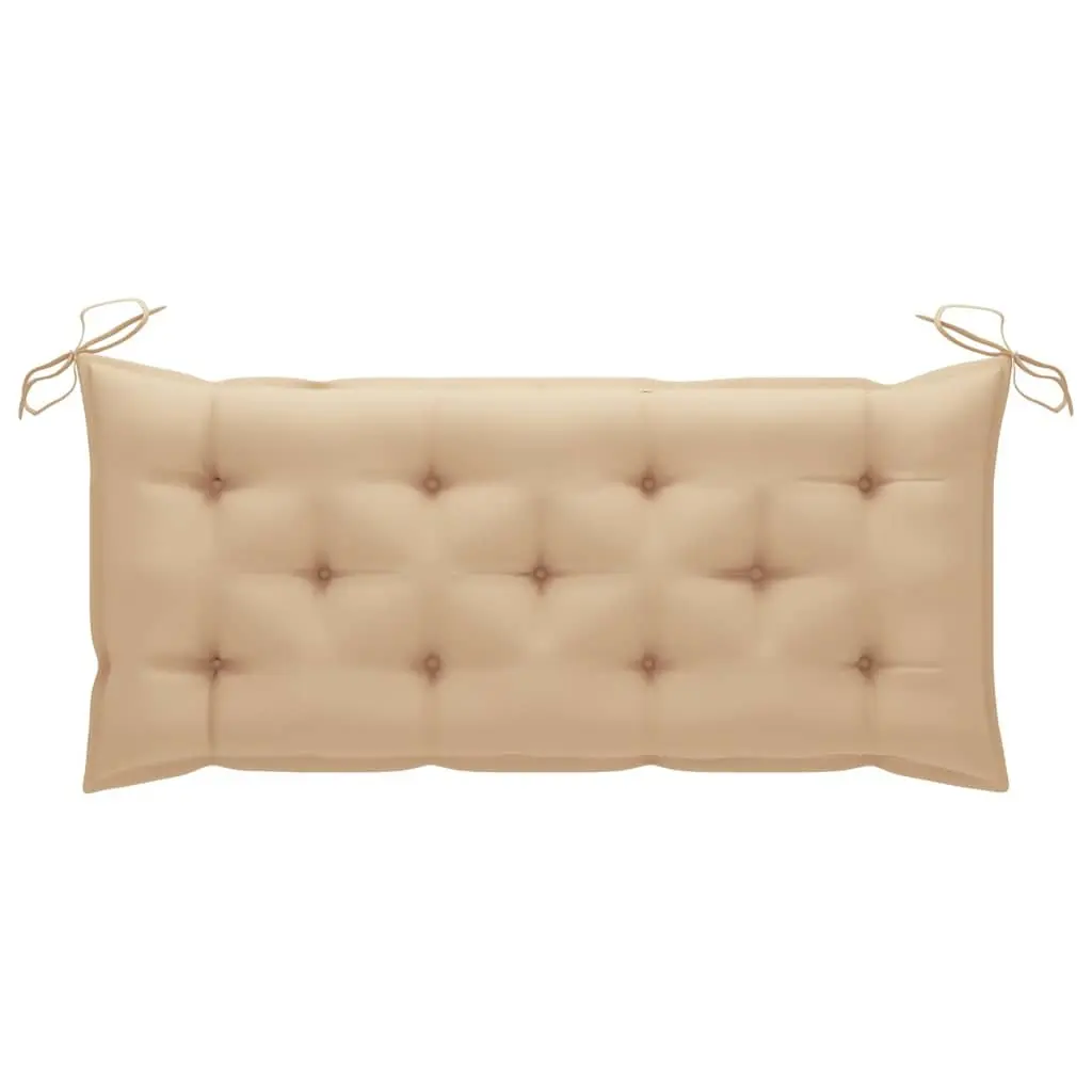 Folding Bamboo Garden Bench 118cm Outdoor Seating with Beige Cushion Portable
