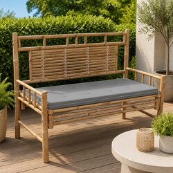 Outdoor Garden Bench 120cm with Backrest Cushion Grey Bamboo Seating Furniture