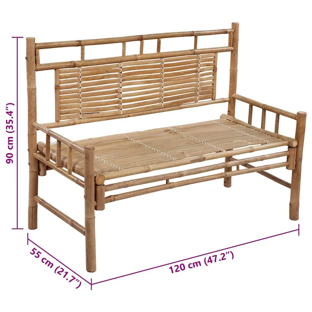 Outdoor Garden Bench 120cm Bamboo Backrest Seat with Taupe Cushion Lounger