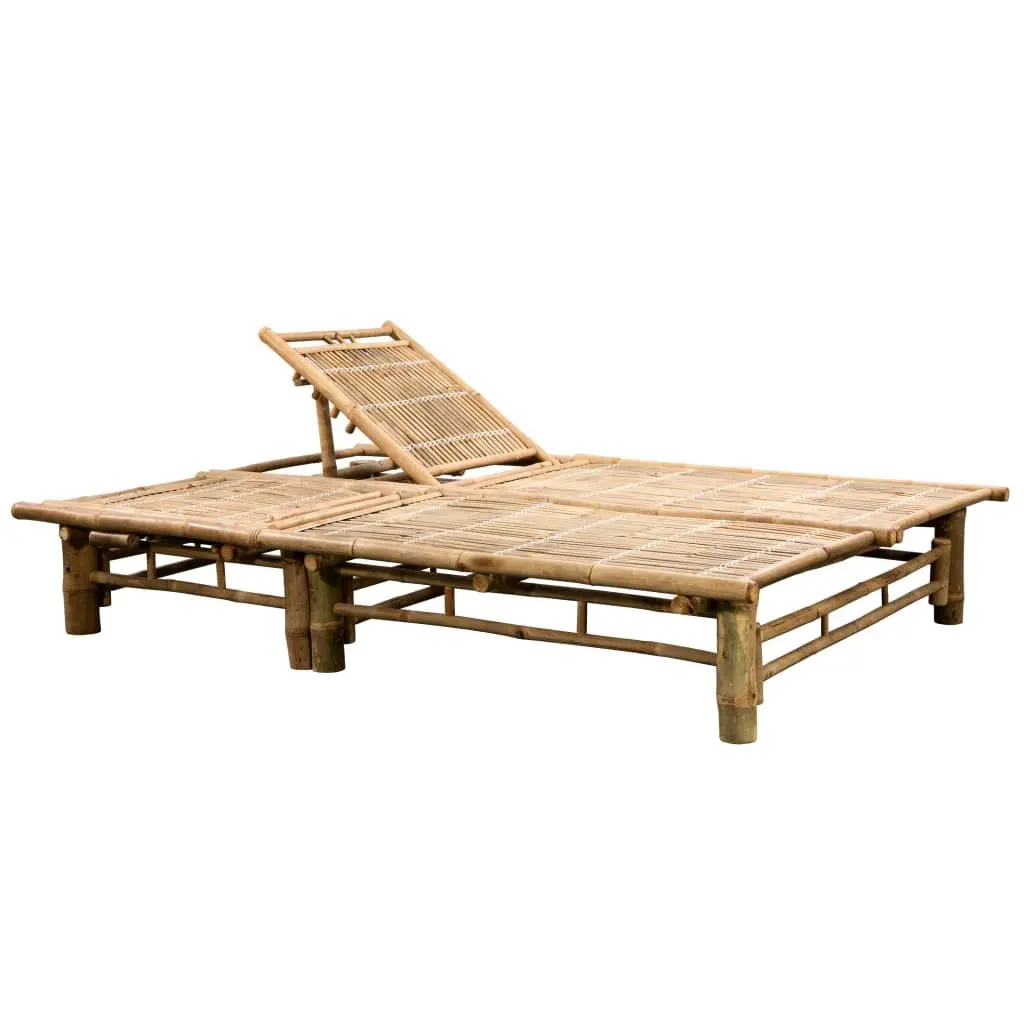 2-Person Sun Lounger Bamboo Garden Outdoor Seating Reclining Lounger with