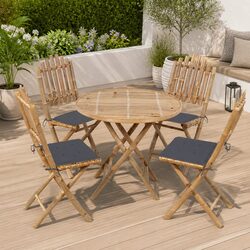 Outdoor Dining Set 5 Piece Folding Garden Furniture with Cushions Bamboo