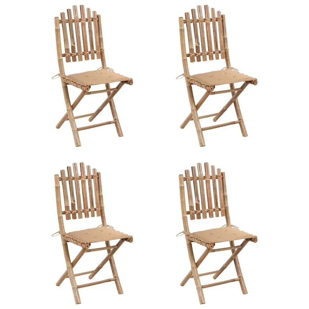 Folding Outdoor Dining Set 5 Piece Bamboo Garden Table Chairs with Cushions