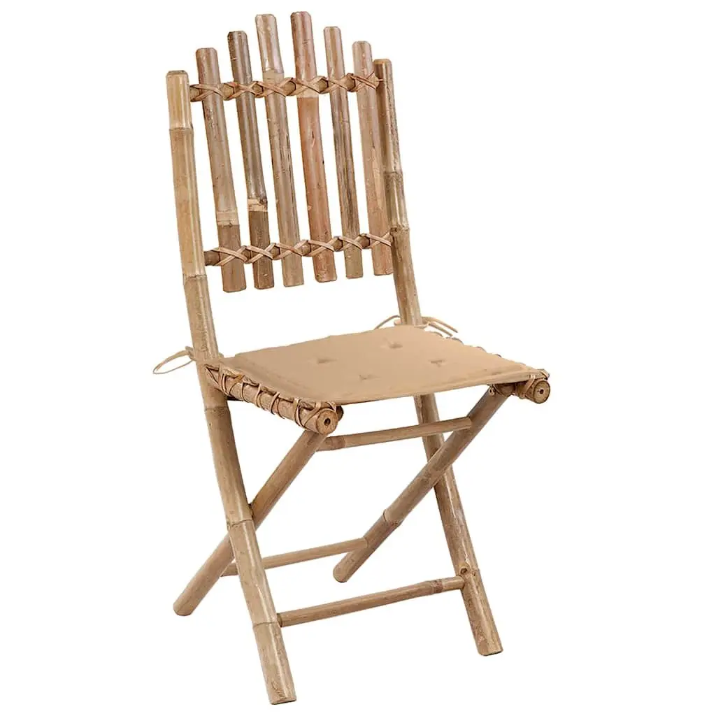 Folding Outdoor Dining Set 5 Piece Bamboo Garden Table Chairs with Cushions