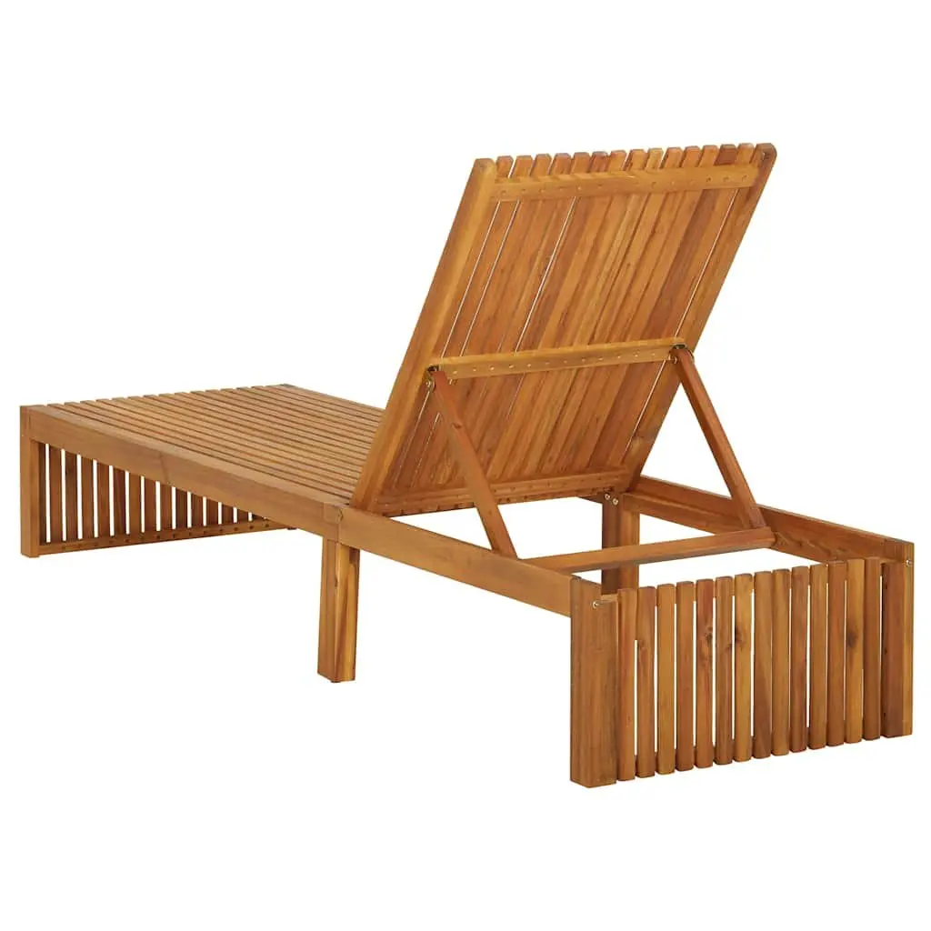 Sun Lounger Adjustable Backrest Wooden Garden Patio Outdoor Seating Bed with Cushion