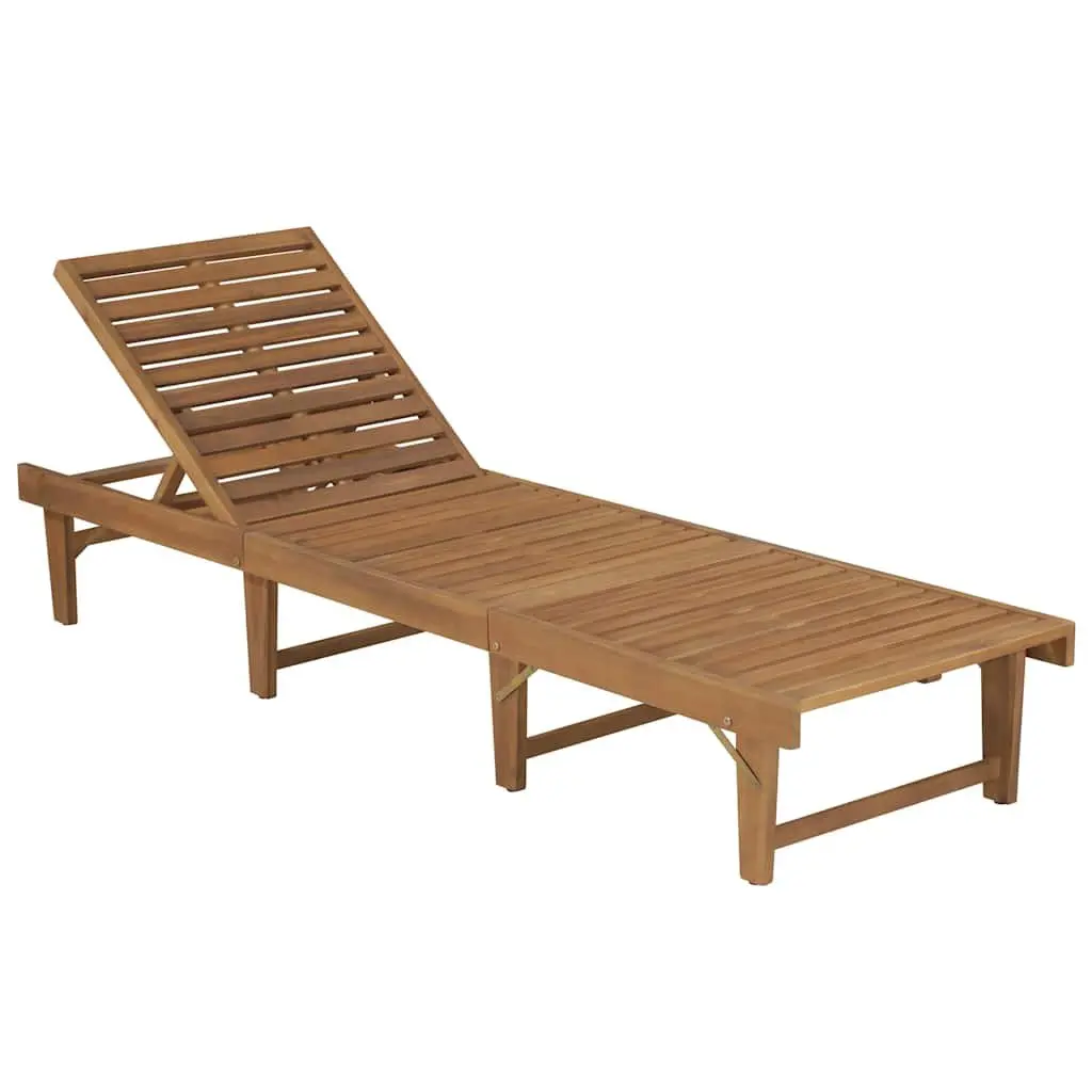 Folding Sun Lounger Adjustable Backrest Acacia Wood with Cushion Outdoor Garden