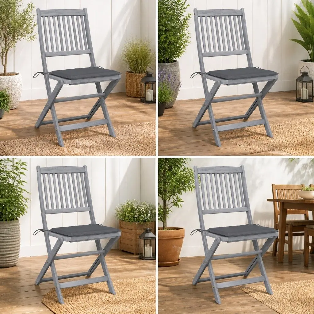 Folding Outdoor Chairs Set 4 Pieces with Cushions Solid Acacia Wood Garden Dining