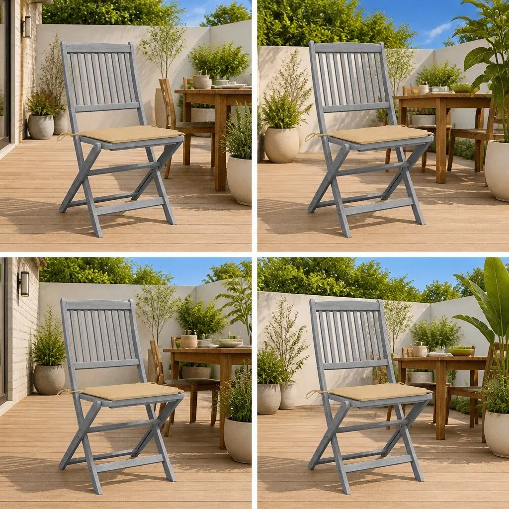 Folding Outdoor Chairs Set 4 Pieces Grey with Cushions Solid Acacia Wood