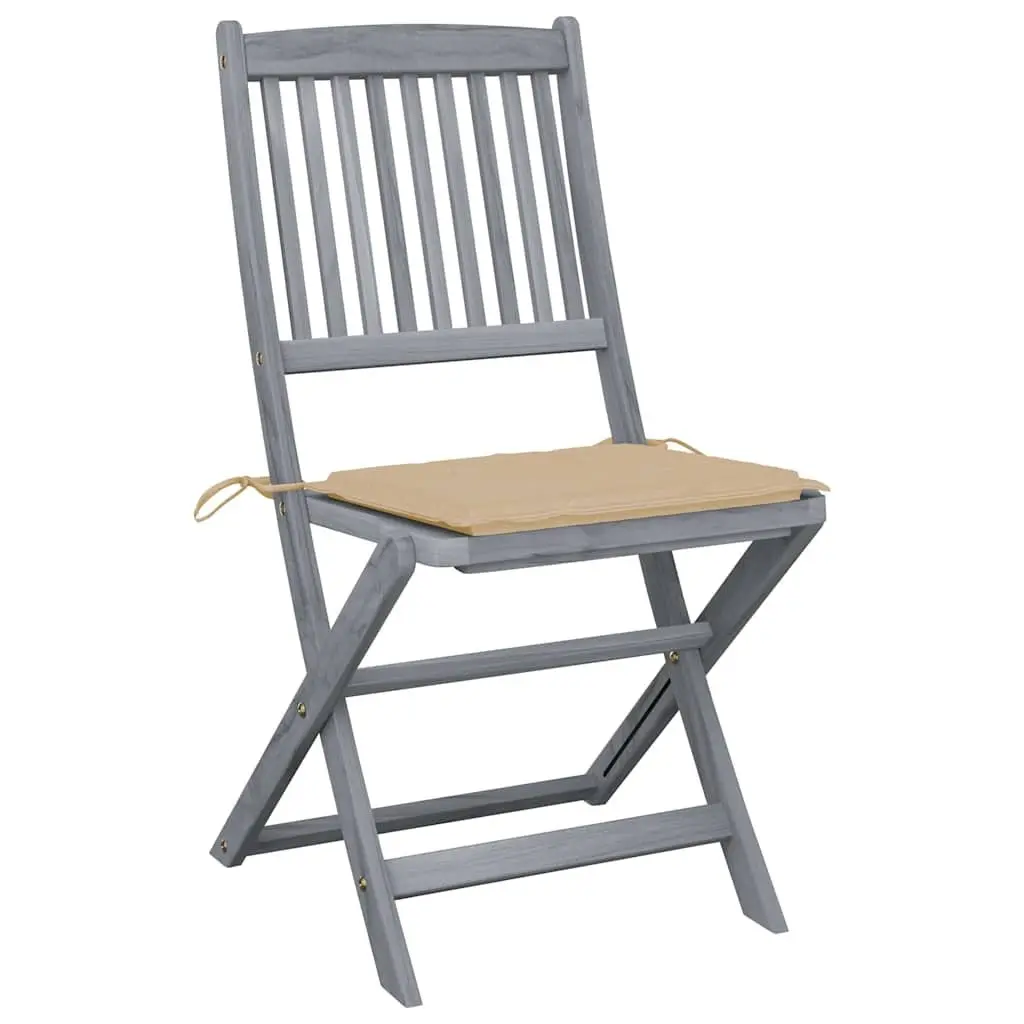 Folding Outdoor Chairs Set 4 Pieces Grey with Cushions Solid Acacia Wood