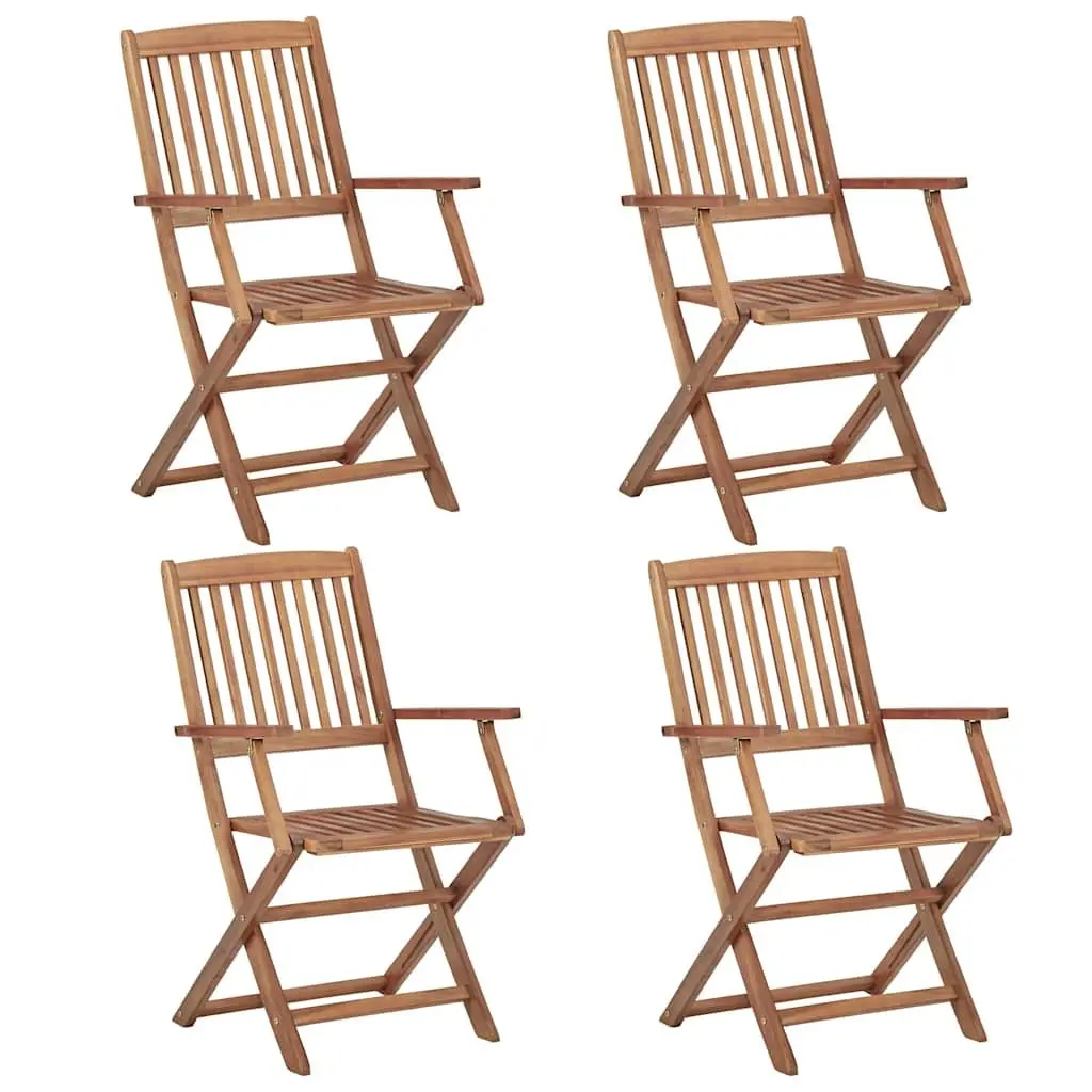 Acacia Wood Folding Chairs Set of 4 with Cushions Beige