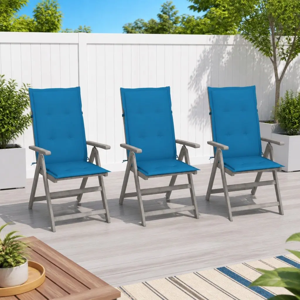 Outdoor Reclining Chairs Set 3pcs Adjustable Backrest Grey Cushions Acacia