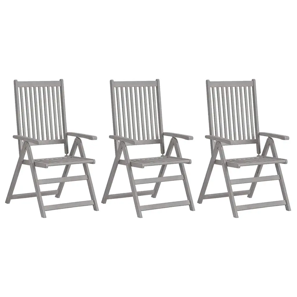 Outdoor Reclining Chairs Set 3pcs Adjustable Backrest Grey Cushions Acacia