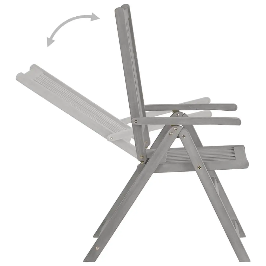 Outdoor Reclining Chairs Set 3pcs Adjustable Backrest Grey Cushions Acacia