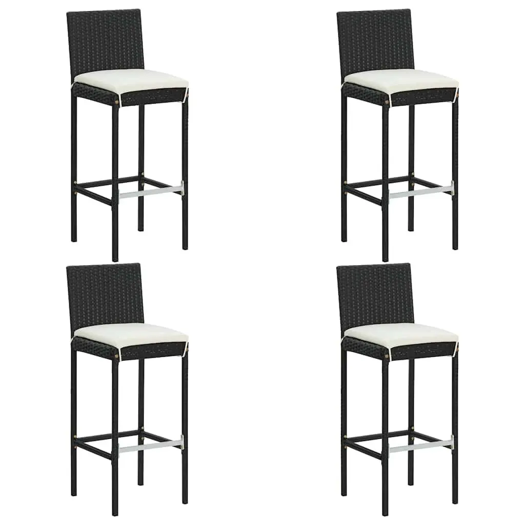 5 Piece Garden Bar Set Cushioned Black Poly Rattan Outdoor Bar Table and Stools