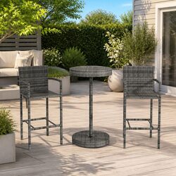 3 Piece Garden Bar Set Outdoor Furniture Patio Poly Rattan Stools Table Grey