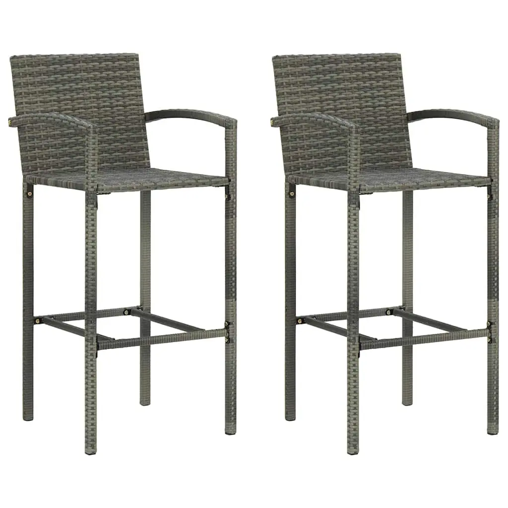 3 Piece Garden Bar Set Poly Rattan Outdoor Bar Table and Stools Grey