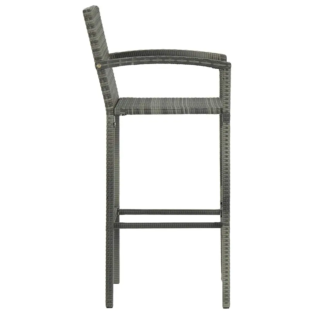 3 Piece Garden Bar Set Poly Rattan Outdoor Bar Table and Stools Grey