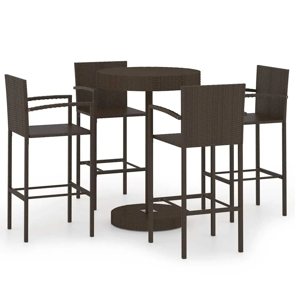 Outdoor Bar Set 5 Piece Brown Poly Rattan Table and Stools for Garden Patio