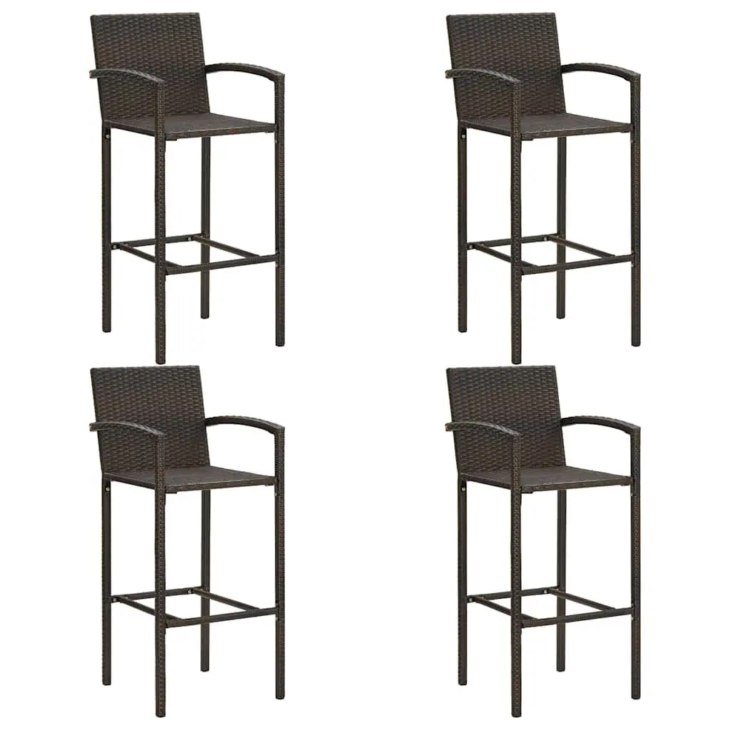 Outdoor Bar Set 5 Piece Brown Poly Rattan Table and Stools for Garden Patio