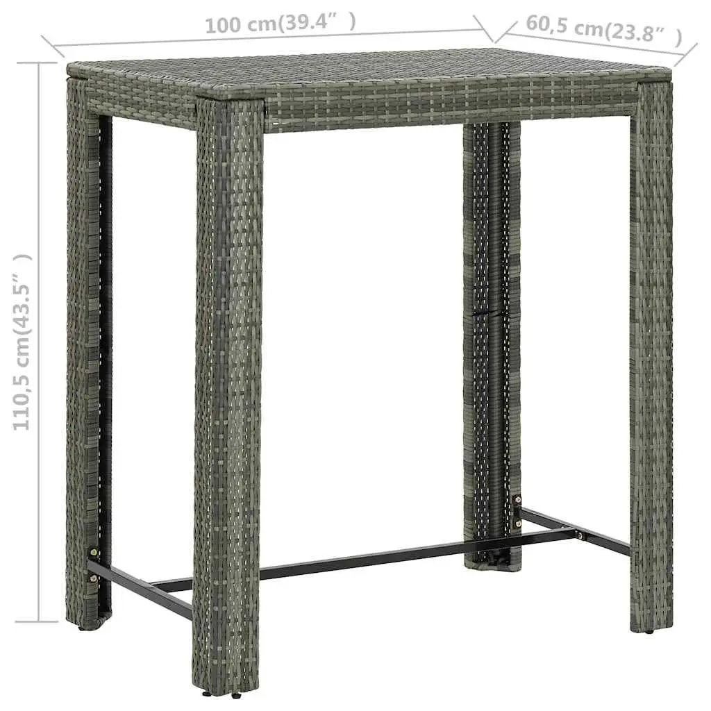 7 Piece Outdoor Bar Set Grey Poly Rattan Cushioned Stools Table