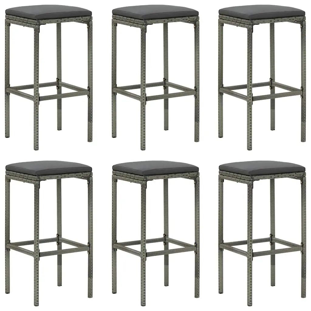 7 Piece Outdoor Bar Set Grey Poly Rattan Cushioned Stools Table